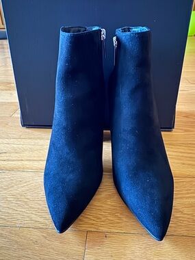 NEW JustFab Black Suede Pointed Ankle Booties